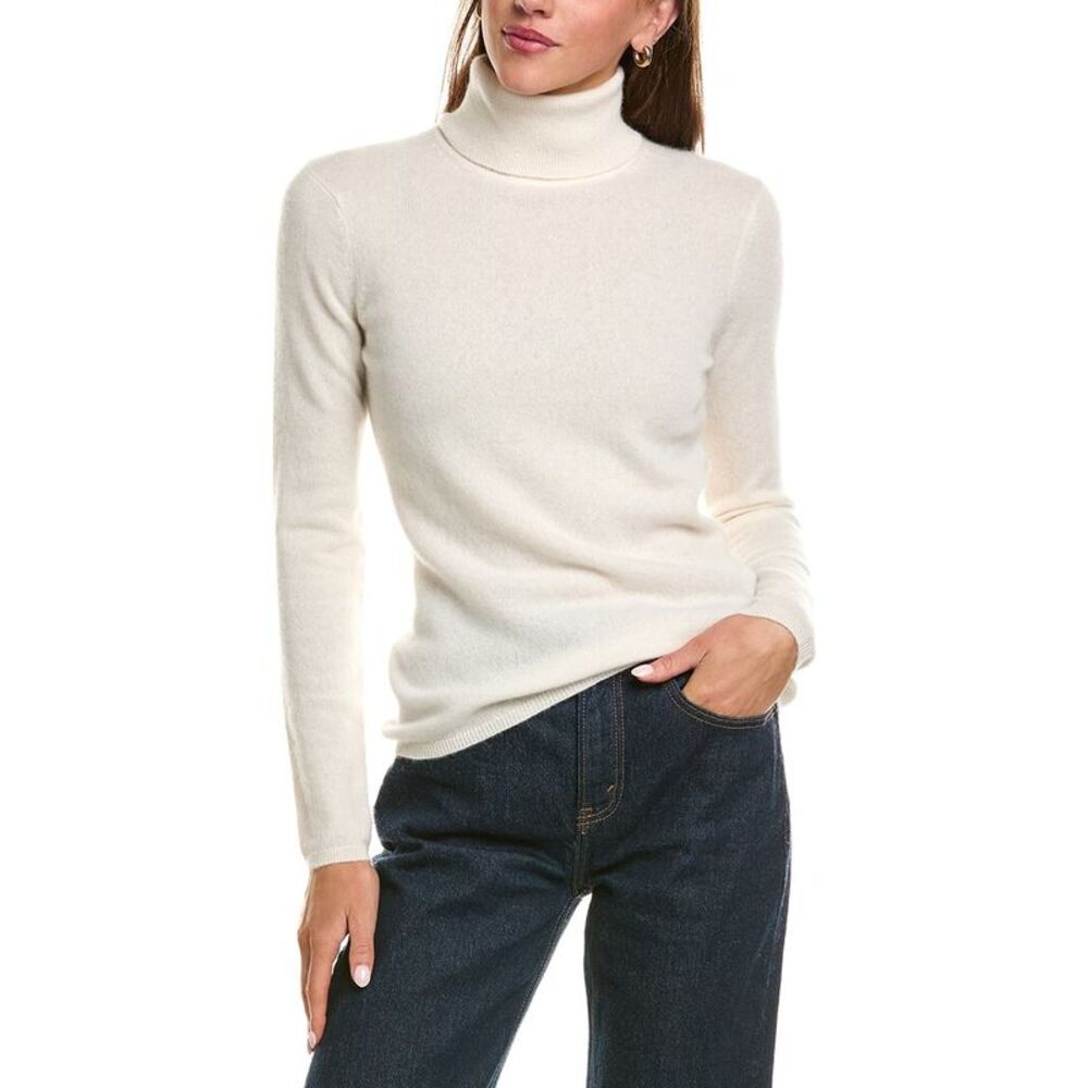 Incashmere Womens Basic Turtleneck 100% Cashmere Sweater, White